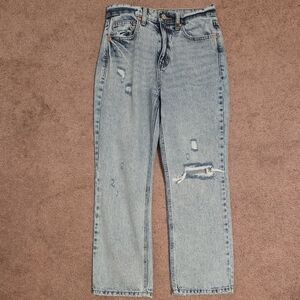 Sneak Peek Light Blue Distressed Straight Leg Jeans
